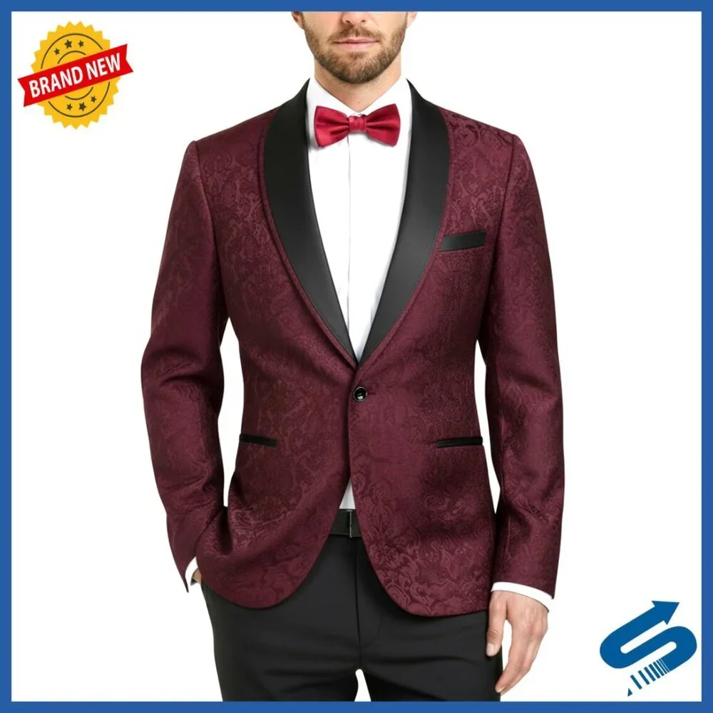 Slim Fit Floral Tuxedo Jacket with Bow Tie for Wedding Prom Formal